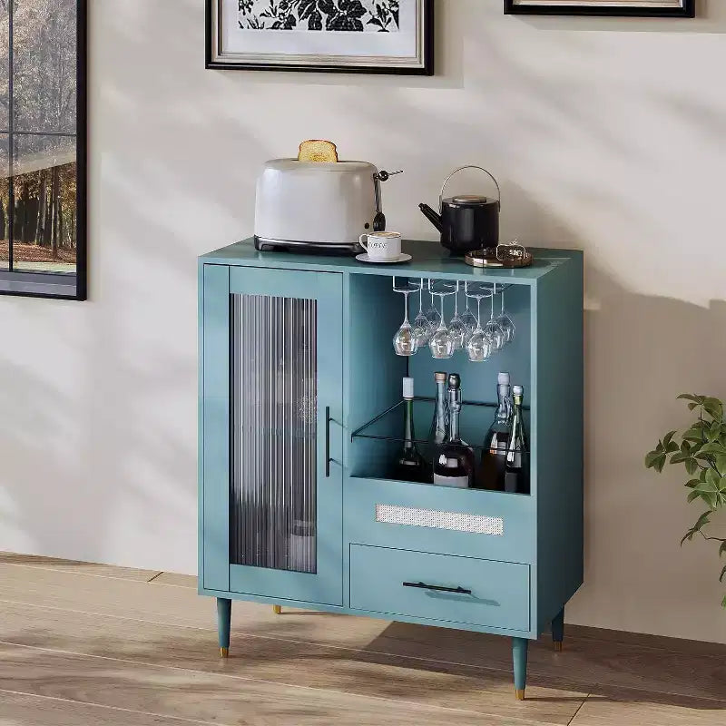 Mobiletto verde con portabicchieri e contenitore, credenza e mobiletto moderno da 30.7 pollici per cucina, sala da pranzo, soggiorno