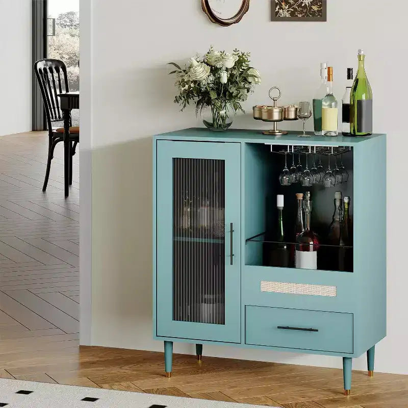 Mobiletto verde con portabicchieri e contenitore, credenza e mobiletto moderno da 30.7 pollici per cucina, sala da pranzo, soggiorno