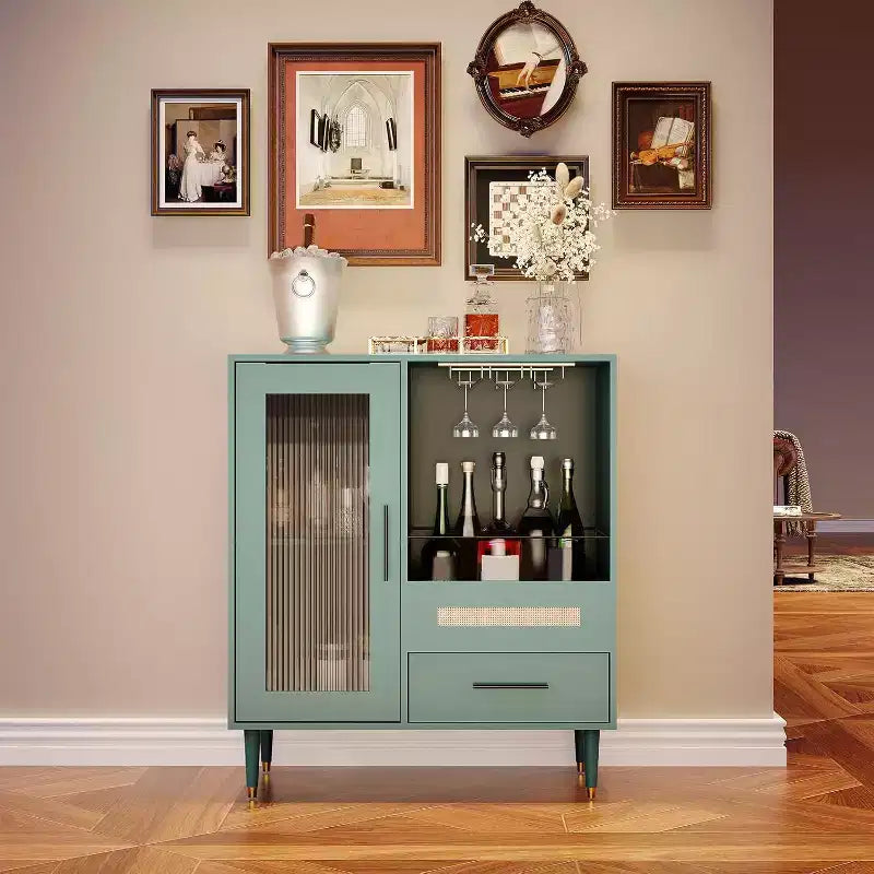 Mobiletto verde con portabicchieri e contenitore, credenza e mobiletto moderno da 30.7 pollici per cucina, sala da pranzo, soggiorno