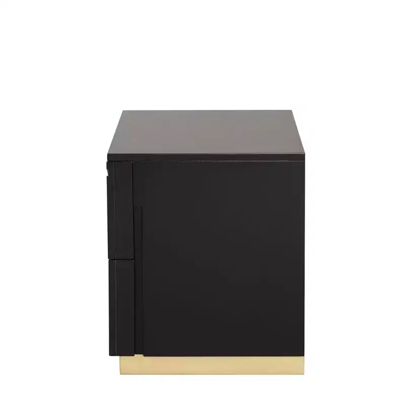 Comodino moderno singolo da 71 cm, finitura laccata oro con motivo, cassetti a coda di rondine in stile francese e inglese, mobili per camera da letto neri e oro