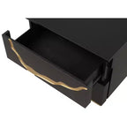 Comodino moderno singolo da 71 cm, finitura laccata oro con motivo, cassetti a coda di rondine in stile francese e inglese, mobili per camera da letto neri e oro