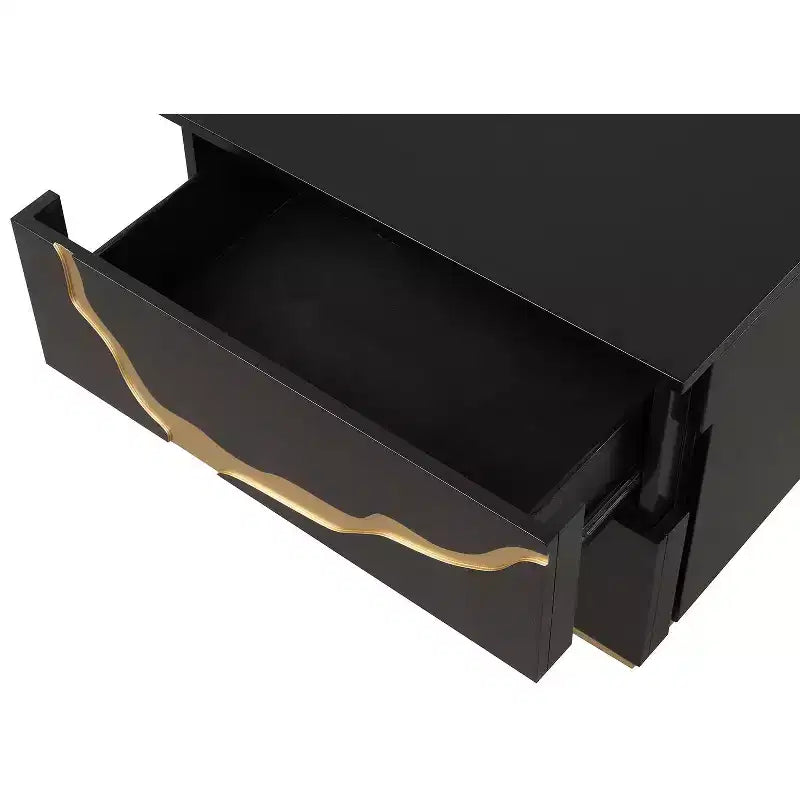 Comodino moderno singolo da 71 cm, finitura laccata oro con motivo, cassetti a coda di rondine in stile francese e inglese, mobili per camera da letto neri e oro