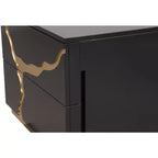 Comodino moderno singolo da 71 cm, finitura laccata oro con motivo, cassetti a coda di rondine in stile francese e inglese, mobili per camera da letto neri e oro