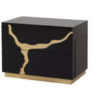 Comodino moderno singolo da 71 cm, finitura laccata oro con motivo, cassetti a coda di rondine in stile francese e inglese, mobili per camera da letto neri e oro
