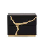Comodino moderno singolo da 71 cm, finitura laccata oro con motivo, cassetti a coda di rondine in stile francese e inglese, mobili per camera da letto neri e oro