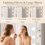 Toeletta Trucco con Specchio e 12 Luci LED, Tavolo da Trucco Moderno con Presa di Corrente, 2 Cassetti, Supporto per Asciugacapelli e Sgabello, per Camera da Letto