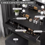 Toeletta Trucco con Specchio e 12 Luci LED, Tavolo da Trucco Moderno con Presa di Corrente, 2 Cassetti, Supporto per Asciugacapelli e Sgabello, per Camera da Letto