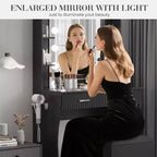 Toeletta Trucco con Specchio e 12 Luci LED, Tavolo da Trucco Moderno con Presa di Corrente, 2 Cassetti, Supporto per Asciugacapelli e Sgabello, per Camera da Letto