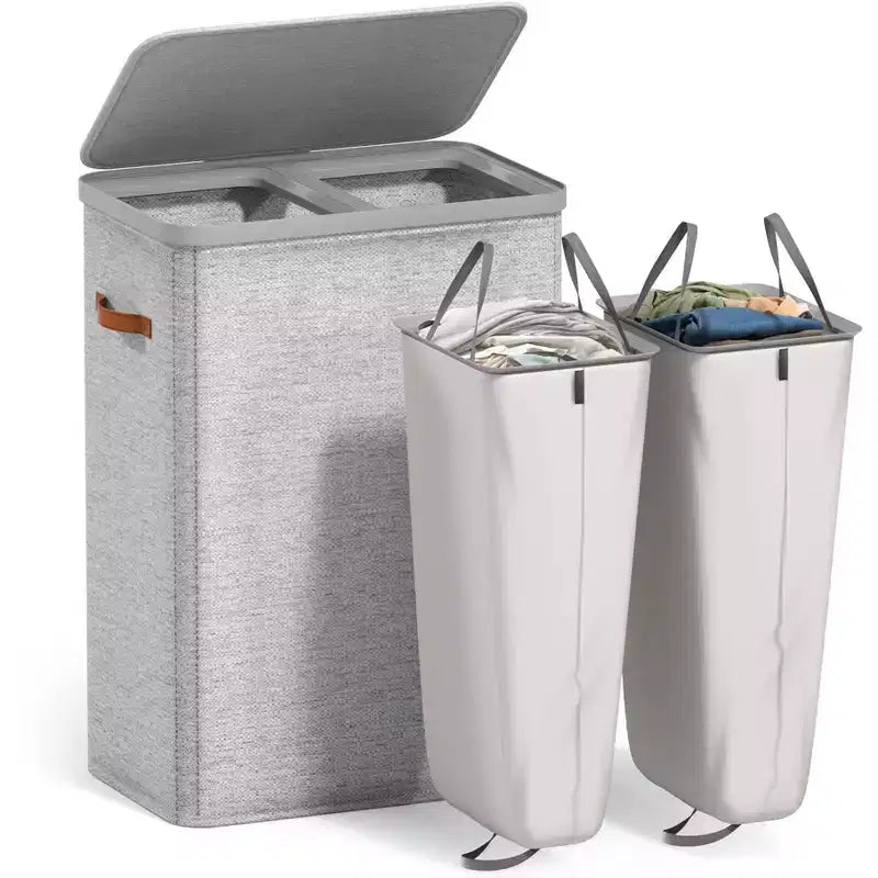 Cesto portabiancheria a 2 scomparti con sacca estraibile - Organizzatore resistente per bagno, camera da letto o lavanderia - Design salvaspazio