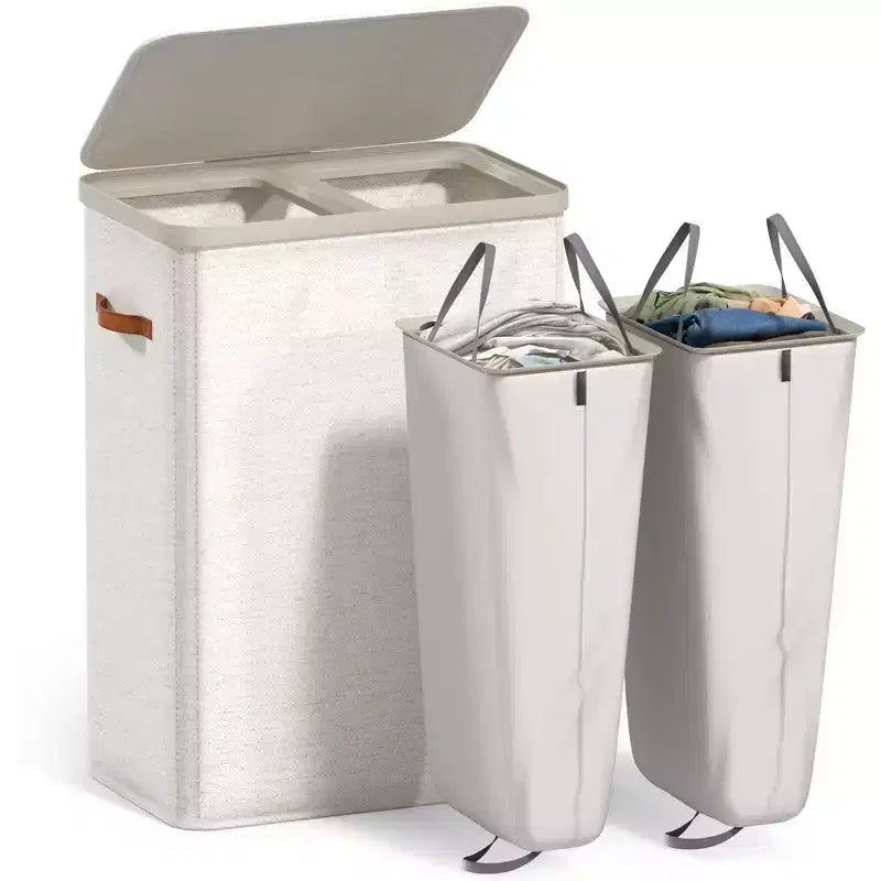 Cesto portabiancheria a 2 scomparti con sacca estraibile - Organizzatore resistente per bagno, camera da letto o lavanderia - Design salvaspazio