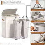Cesto portabiancheria a 2 scomparti con sacca estraibile - Organizzatore resistente per bagno, camera da letto o lavanderia - Design salvaspazio