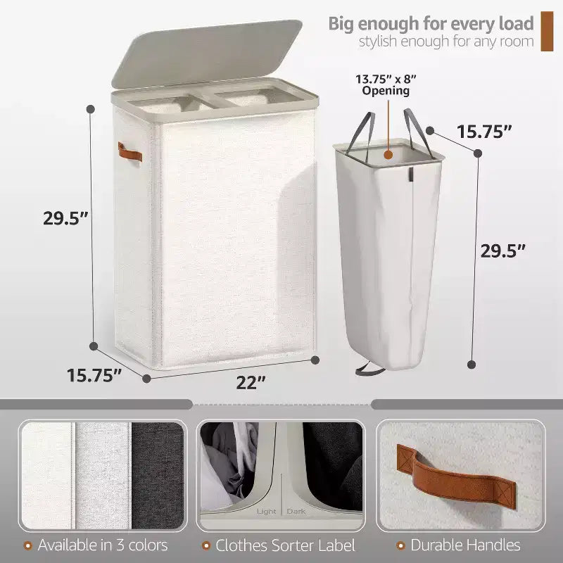 Cesto portabiancheria a 2 scomparti con sacca estraibile - Organizzatore resistente per bagno, camera da letto o lavanderia - Design salvaspazio