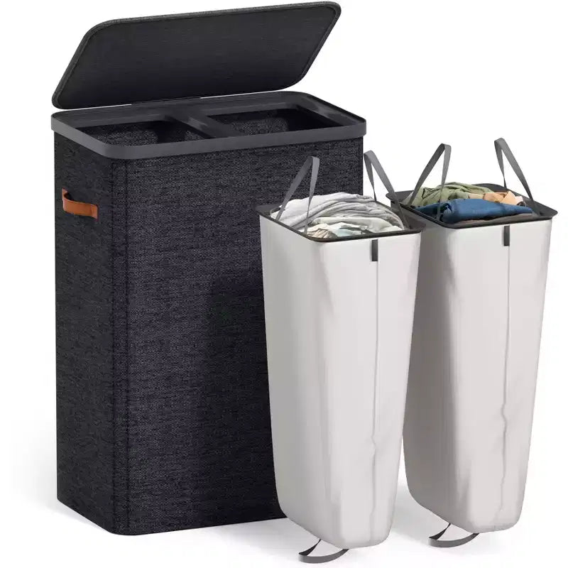 Cesto portabiancheria a 2 scomparti con sacca estraibile - Organizzatore resistente per bagno, camera da letto o lavanderia - Design salvaspazio