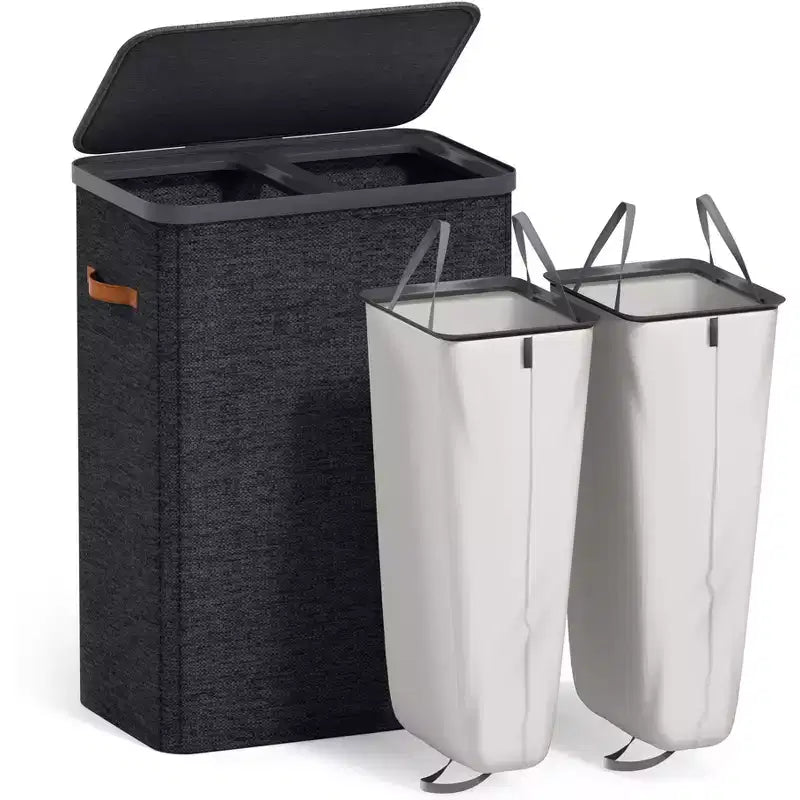 Cesto portabiancheria a 2 scomparti con sacca estraibile - Organizzatore resistente per bagno, camera da letto o lavanderia - Design salvaspazio