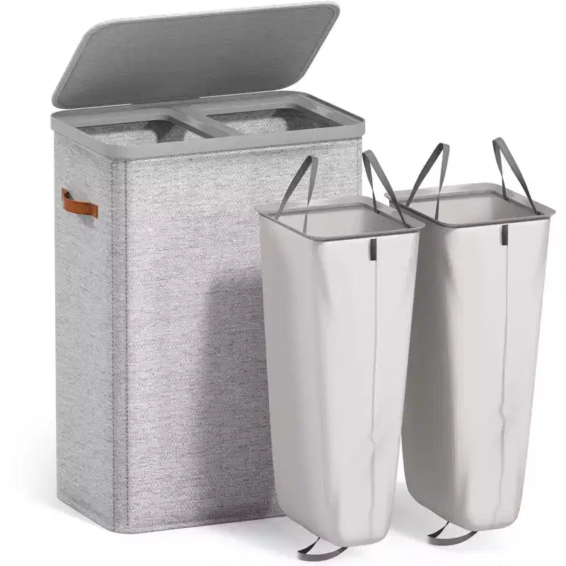 Cesto portabiancheria a 2 scomparti con sacca estraibile - Organizzatore resistente per bagno, camera da letto o lavanderia - Design salvaspazio