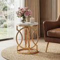 MAYEERTY Round End Table, Modern Bedside Table with Faux Marble Top