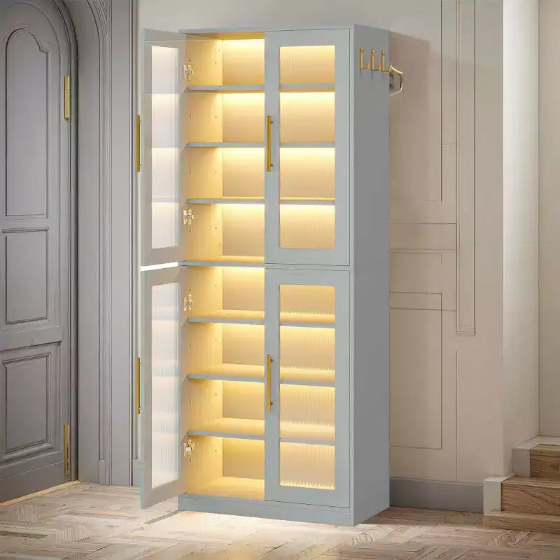 Scarpiera Indipendente con Ante in Acrilico e Luci a LED, Organizzatore per Scarpe da Ingresso