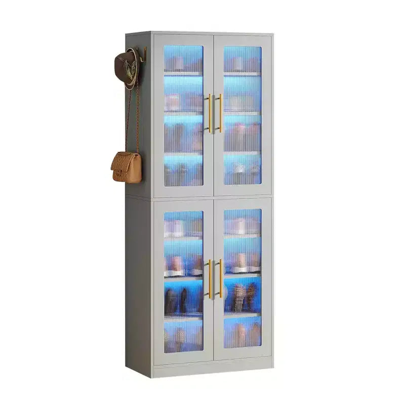 Scarpiera Indipendente con Ante in Acrilico e Luci a LED, Organizzatore per Scarpe da Ingresso