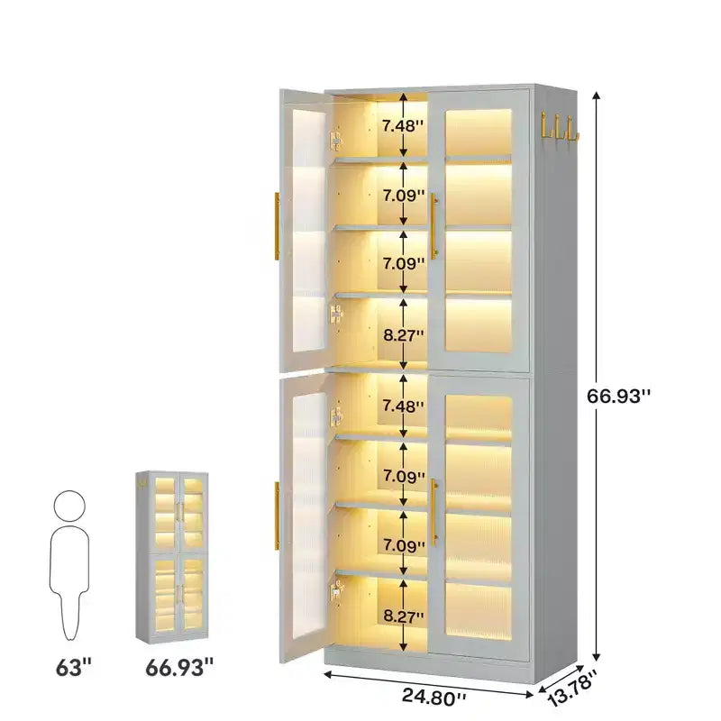 Scarpiera Indipendente con Ante in Acrilico e Luci a LED, Organizzatore per Scarpe da Ingresso