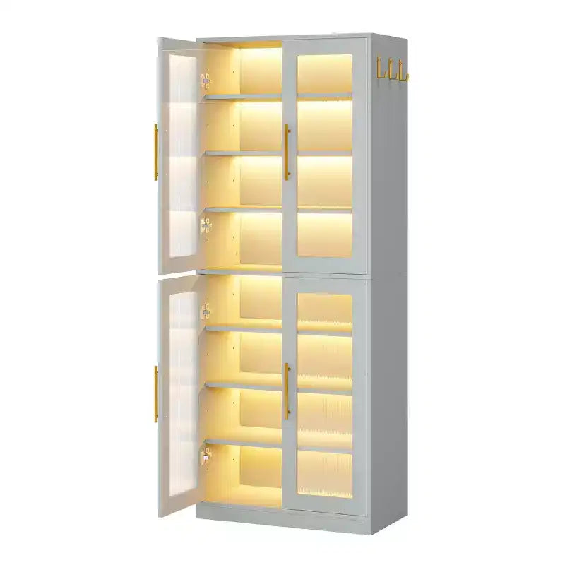 Scarpiera Indipendente con Ante in Acrilico e Luci a LED, Organizzatore per Scarpe da Ingresso