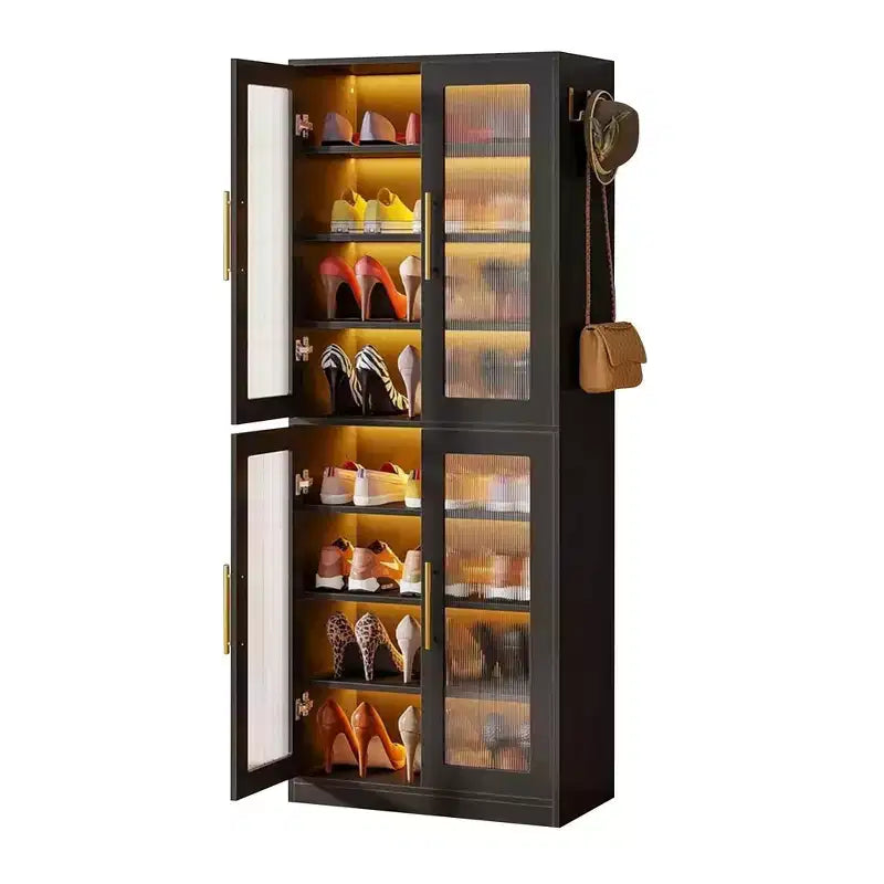 Scarpiera Indipendente con Ante in Acrilico e Luci a LED, Organizzatore per Scarpe da Ingresso
