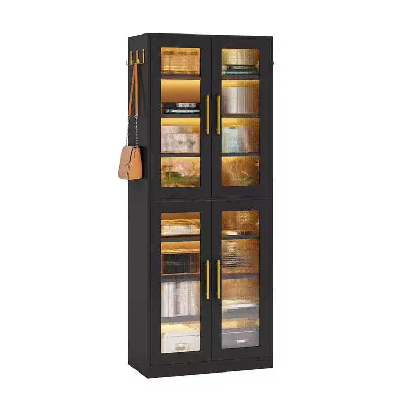 Scarpiera Indipendente con Ante in Acrilico e Luci a LED, Organizzatore per Scarpe da Ingresso