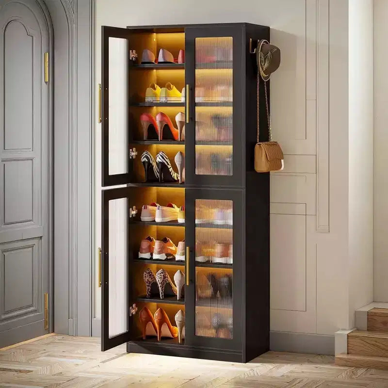 Scarpiera Indipendente con Ante in Acrilico e Luci a LED, Organizzatore per Scarpe da Ingresso