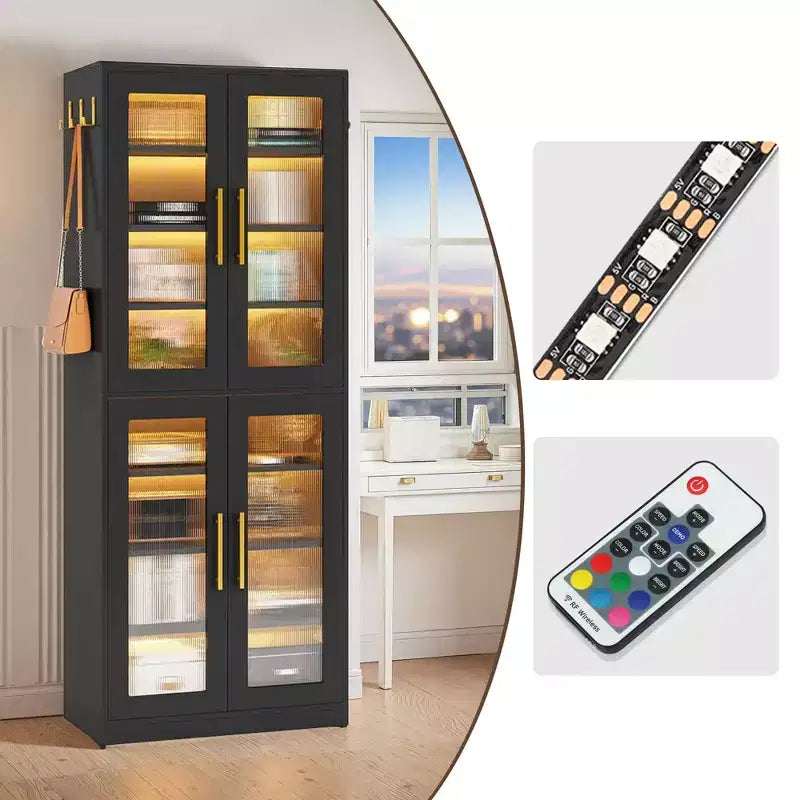 Scarpiera Indipendente con Ante in Acrilico e Luci a LED, Organizzatore per Scarpe da Ingresso