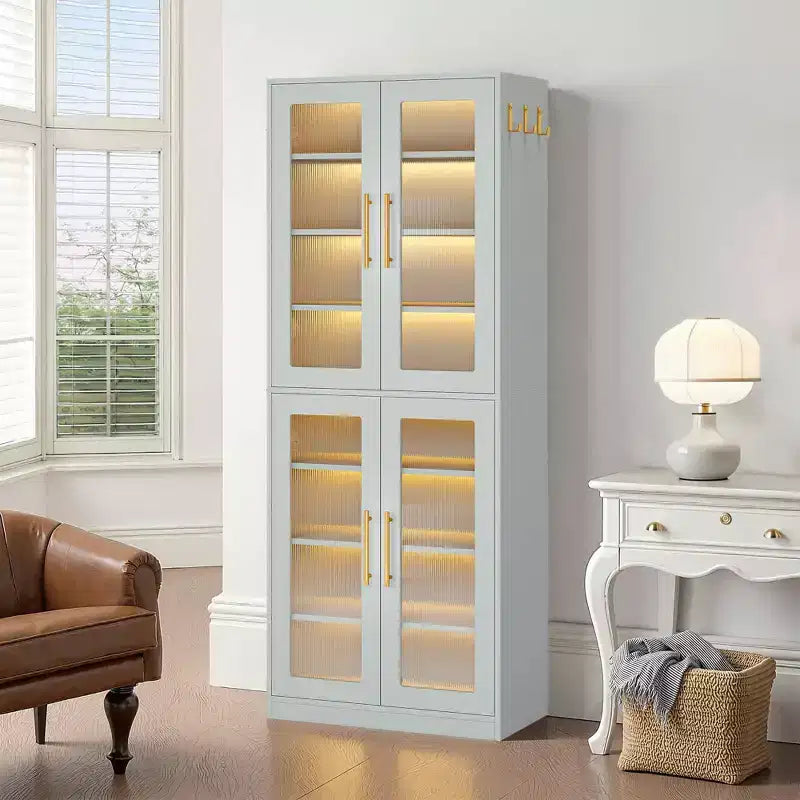 Scarpiera Indipendente con Ante in Acrilico e Luci a LED, Organizzatore per Scarpe da Ingresso