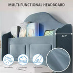 Letti Singoli per Bambini/Ragazze, Letto a Piattaforma in Velluto Wingback con Luci LED per Principessa, Testiera Imbottita con Contenitore, Supporto a Doghe in Legno, Blu