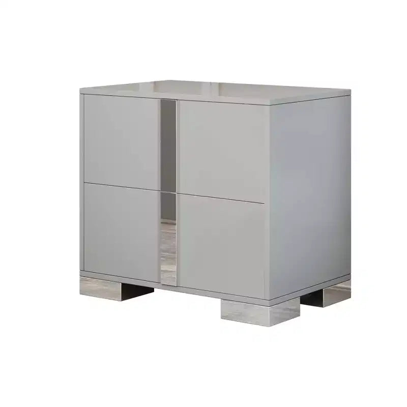 Comodino con Base in Metallo a 2 Cassetti per Camera da Letto Soggiorno Grigio