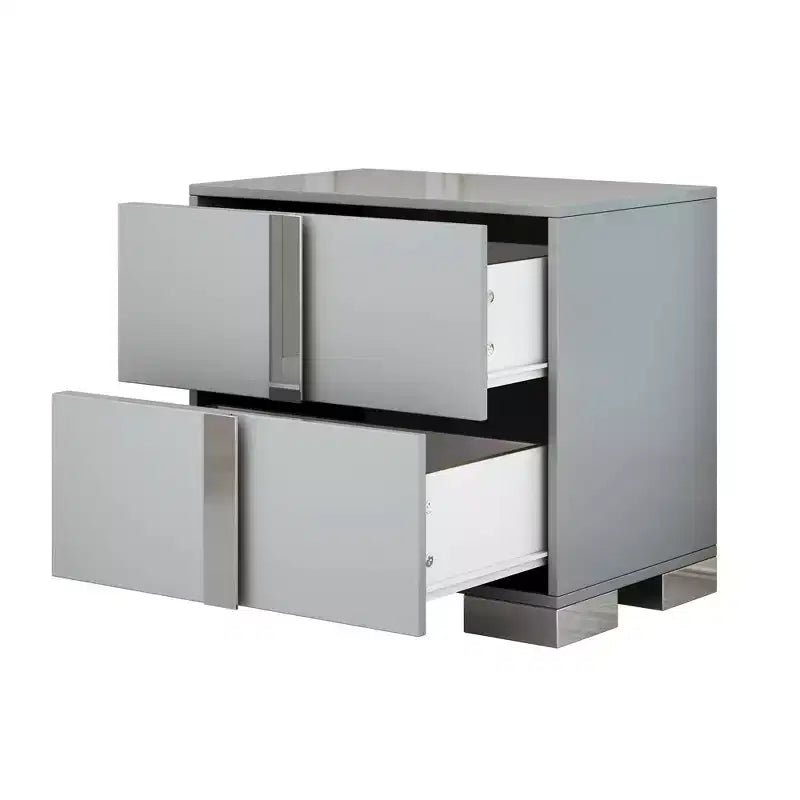 Comodino con Base in Metallo a 2 Cassetti per Camera da Letto Soggiorno Grigio