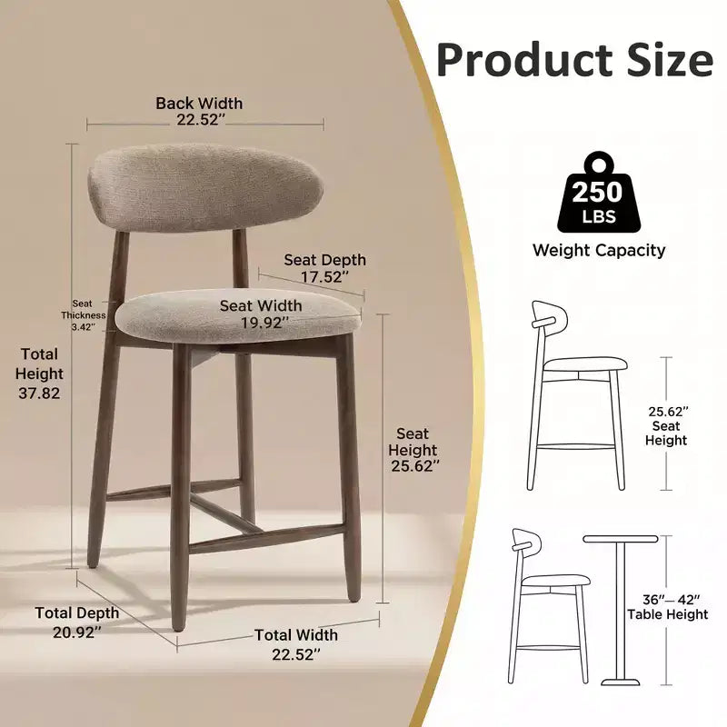 Sgabello da bar imbottito altezza bancone con rivestimento in tessuto e finitura in noce