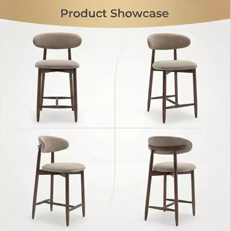 Sgabello da bar imbottito altezza bancone con rivestimento in tessuto e finitura in noce