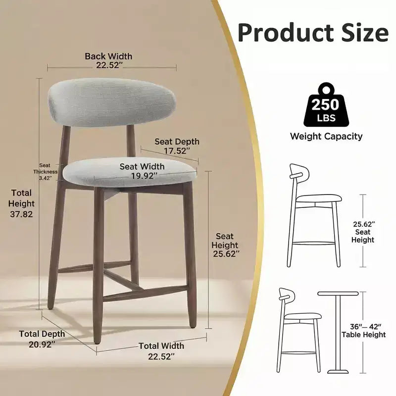 Sgabello da bar imbottito altezza bancone con rivestimento in tessuto e finitura in noce