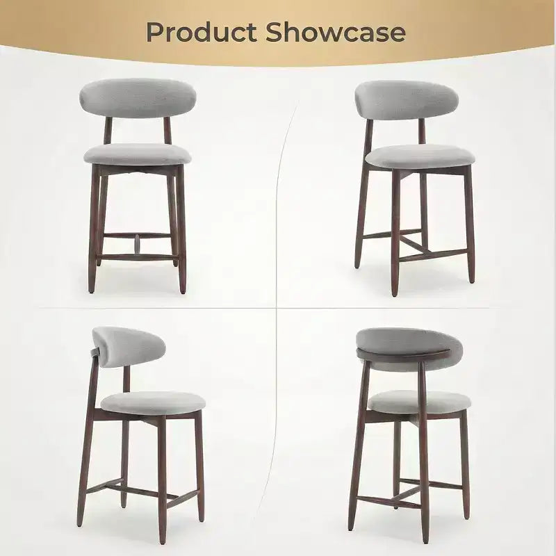 Sgabello da bar imbottito altezza bancone con rivestimento in tessuto e finitura in noce