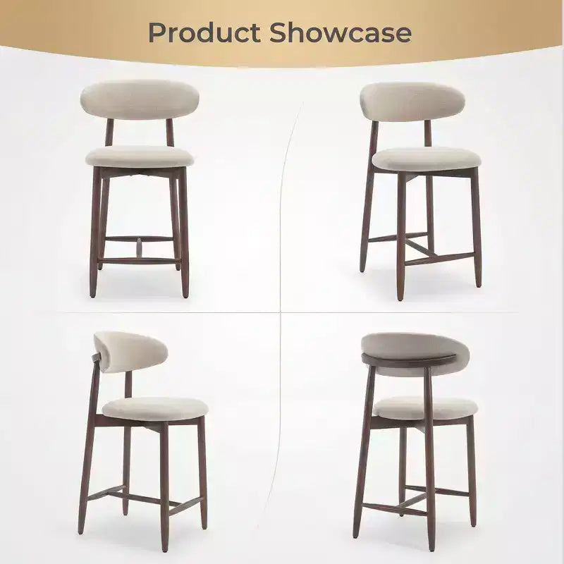 Sgabello da bar imbottito altezza bancone con rivestimento in tessuto e finitura in noce