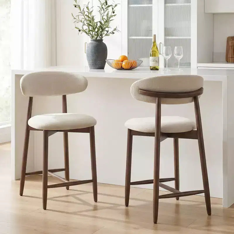 Ora Maison Set of 2/4/6 Counter Height Upholstered Bar Stool with Fabric & Walnut Finish