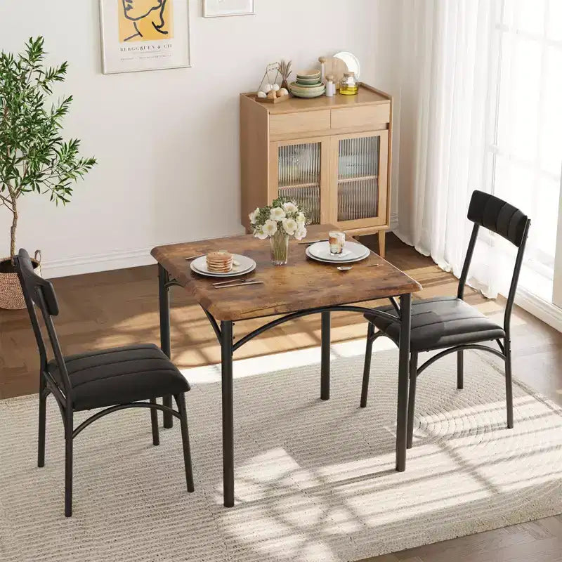 Tavolo da pranzo con 2 sedie imbottite per angoli colazione e piccoli spazi, stile vintage
