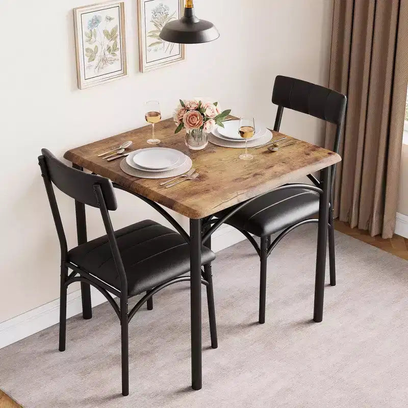 Tavolo da pranzo con 2 sedie imbottite per angoli colazione e piccoli spazi, stile vintage
