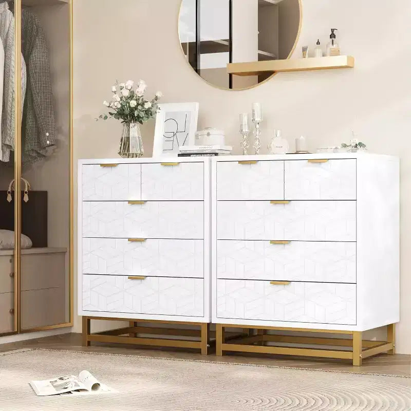 Comò moderno per camera da letto, comò largo 60 cm, 5 cassetti con gambe in metallo, torre portaoggetti piccola per ingresso, corridoio, soggiorno e armadio