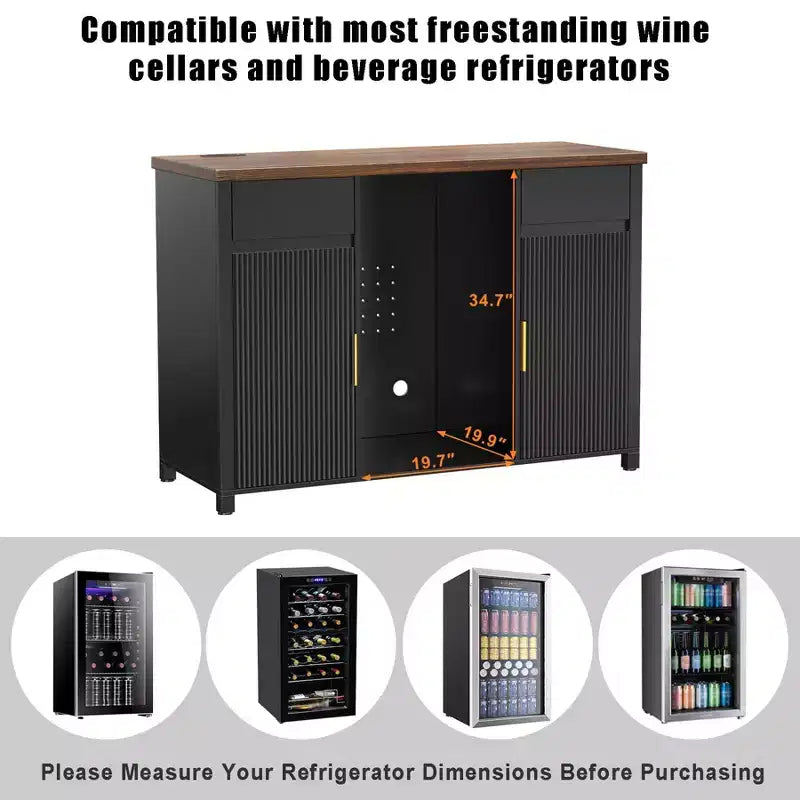 Mobile bar caffè con spazio per frigorifero, buffet credenza per mini frigorifero 53,2L nero