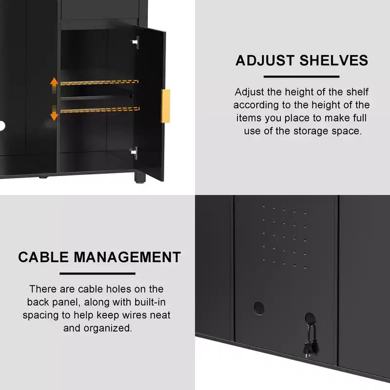 Mobile bar caffè con spazio per frigorifero, buffet credenza per mini frigorifero 53,2L nero