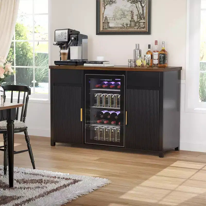 Mobile bar caffè con spazio per frigorifero, buffet credenza per mini frigorifero 53,2L nero