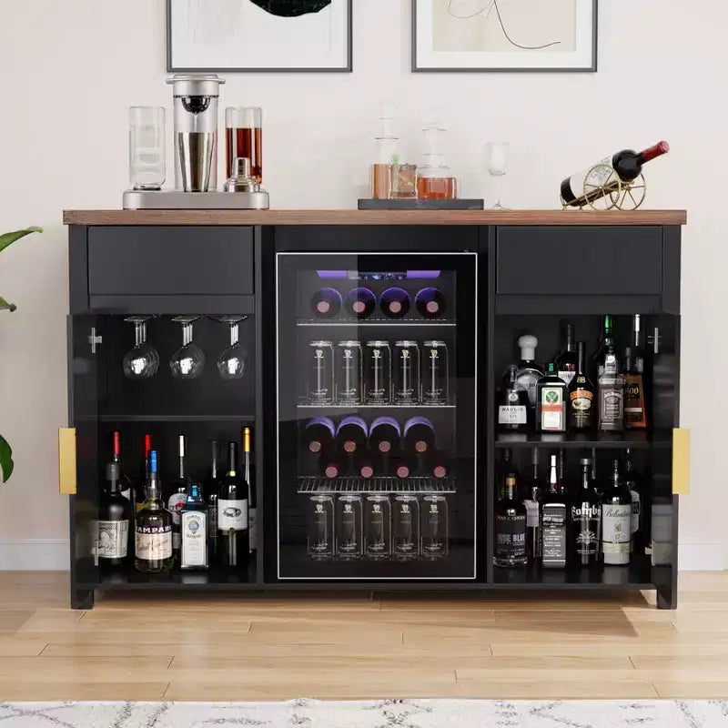 Mobile bar caffè con spazio per frigorifero, buffet credenza per mini frigorifero 53,2L nero
