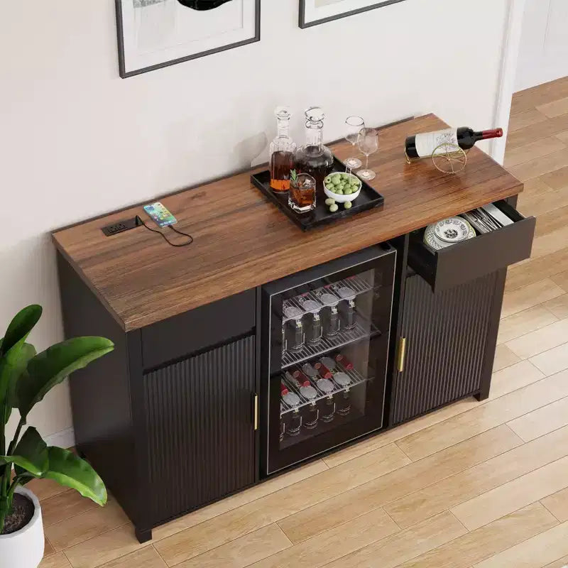 Mobile bar caffè con spazio per frigorifero, buffet credenza per mini frigorifero 53,2L nero
